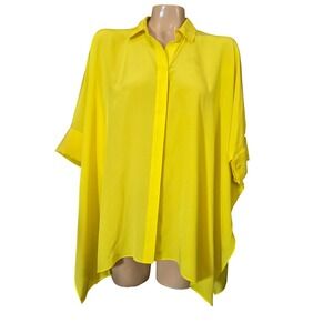 TRINA TURK Barbados Yellow Silk Button Front Oversized Tunic Top Women's Medium